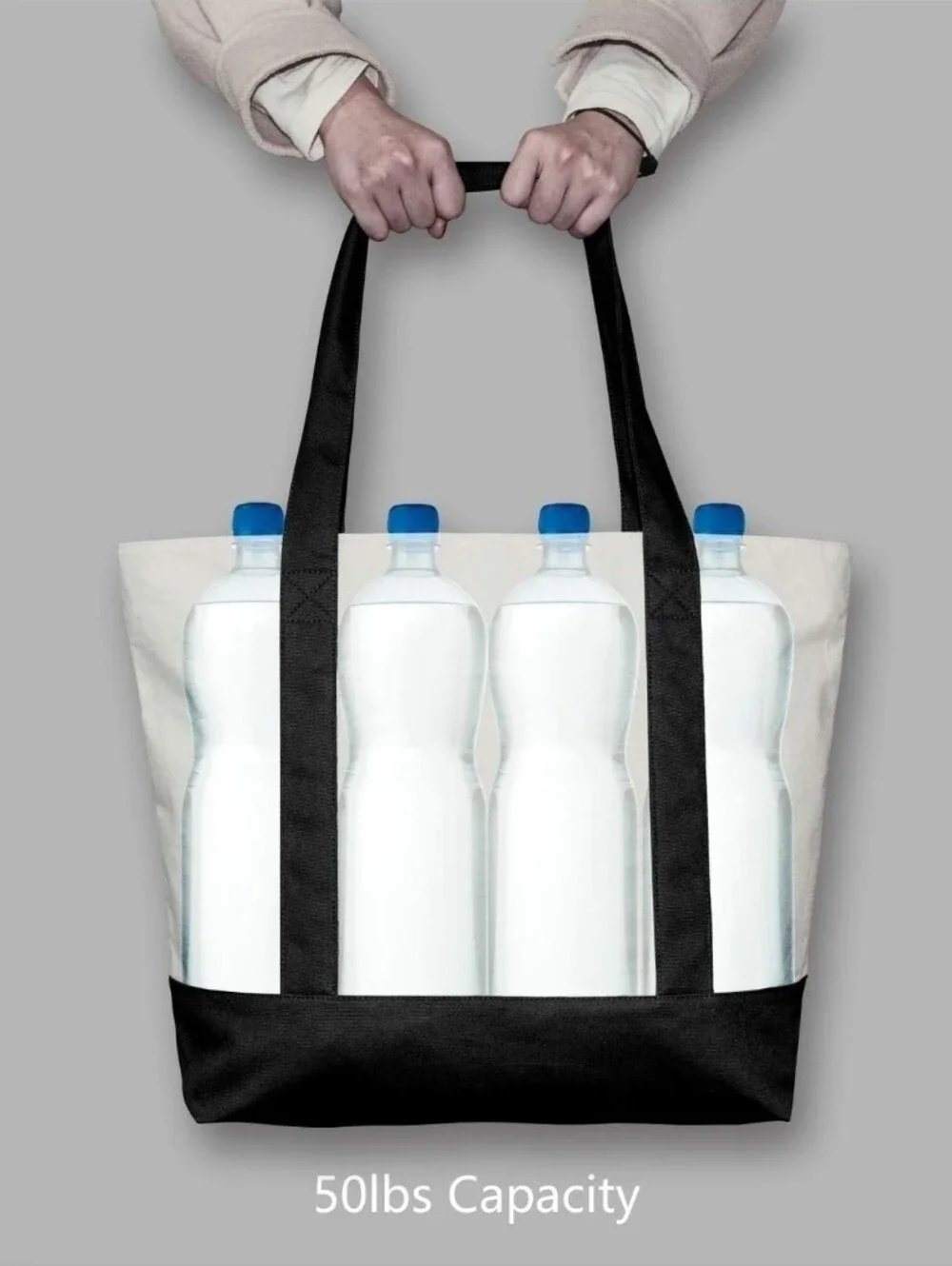 Canvas Tote Bag with Black Trim Cotton Beach Shopping Book++  Bag_9